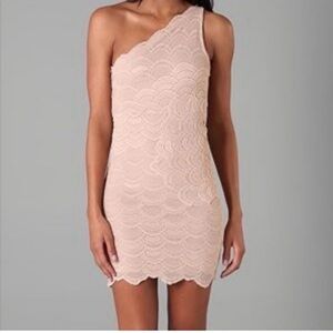 Nightcap Blush One-Shoulder Lace Mini Dress